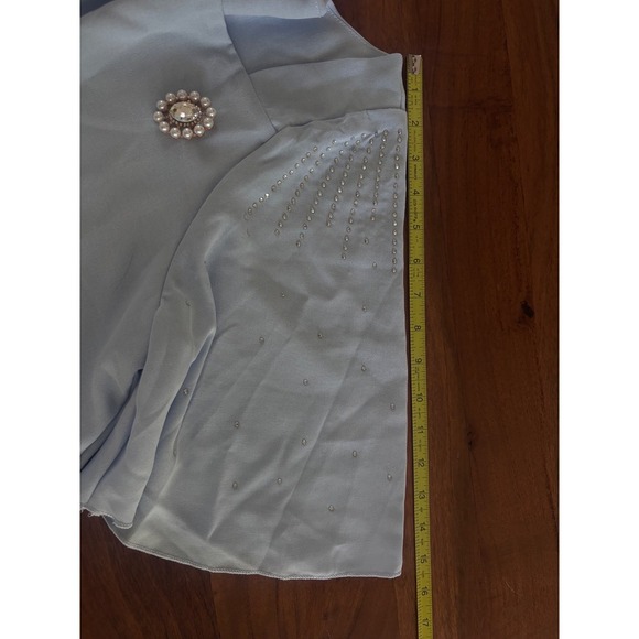 Women's 2 Piece Light Blue Pant Set Formal Asymmetrical Top Wide Leg Pants Large - Picture 7 of 12